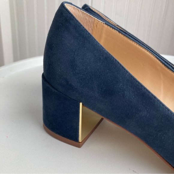 Talbots Indigo Blue Claire Block Heel Pumps Suede Gold Size 6M Women’s Shoes - Picture 4 of 16